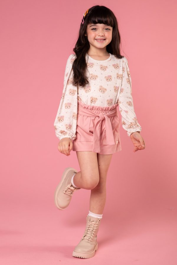 Conjunto de Bata em Malha Elastic e Shorts em Cotton Jeans - Image 3